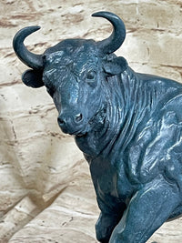 Wall Street Bull Green Patina Bronze 11" x 16" Sculpture