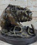 Hot Cast Bronze Sculpture Lion vs Snake Serpent Sale