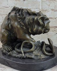 Hot Cast Bronze Sculpture Lion vs Snake Serpent Sale