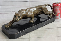 Cougar Puma Panther Mountain Lion Bronze Sculpture on Marble Base