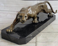 Cougar Puma Panther Mountain Lion Bronze Sculpture on Marble Base
