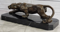 Cougar Puma Panther Mountain Lion Bronze Sculpture on Marble Base