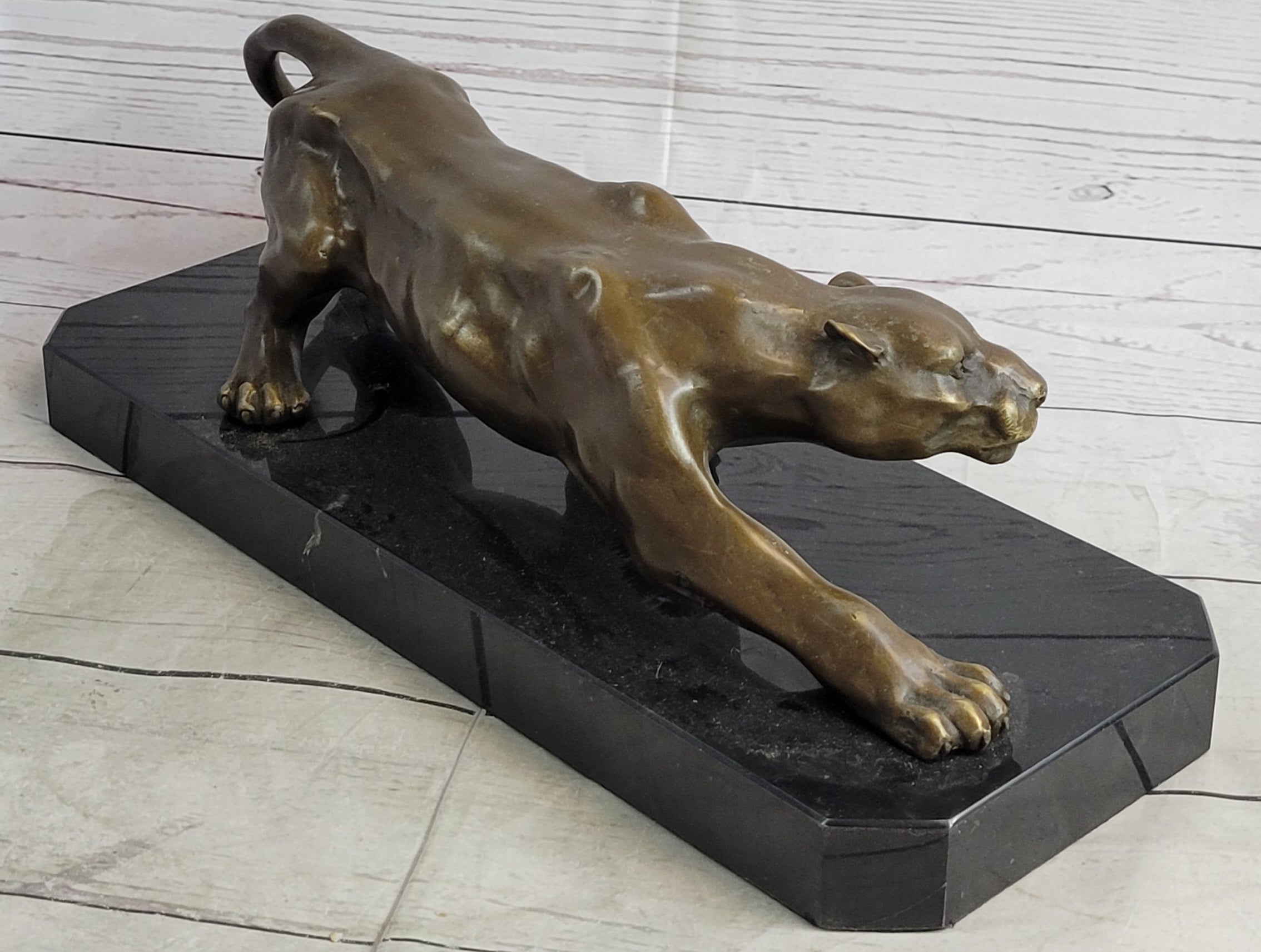Cougar Puma Panther Mountain Lion Bronze Sculpture on Marble Base