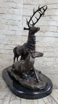 Bronze Marble Elk Deer Caribou Buck Stag Lodge Sculpture