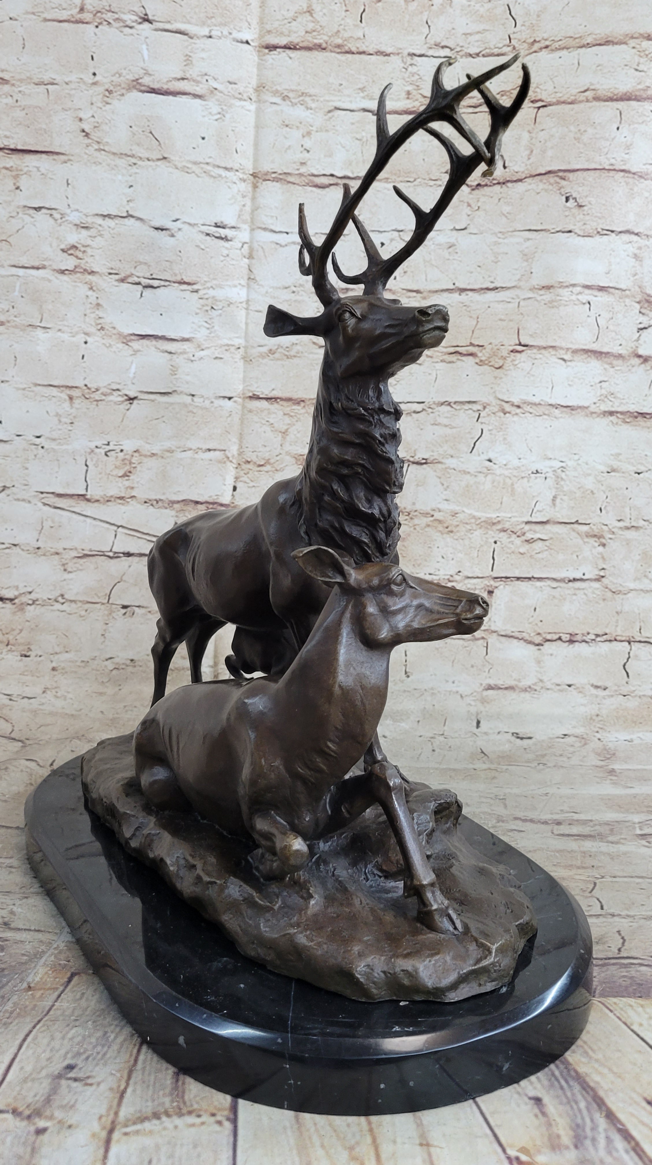 Bronze Marble Elk Deer Caribou Buck Stag Lodge Sculpture