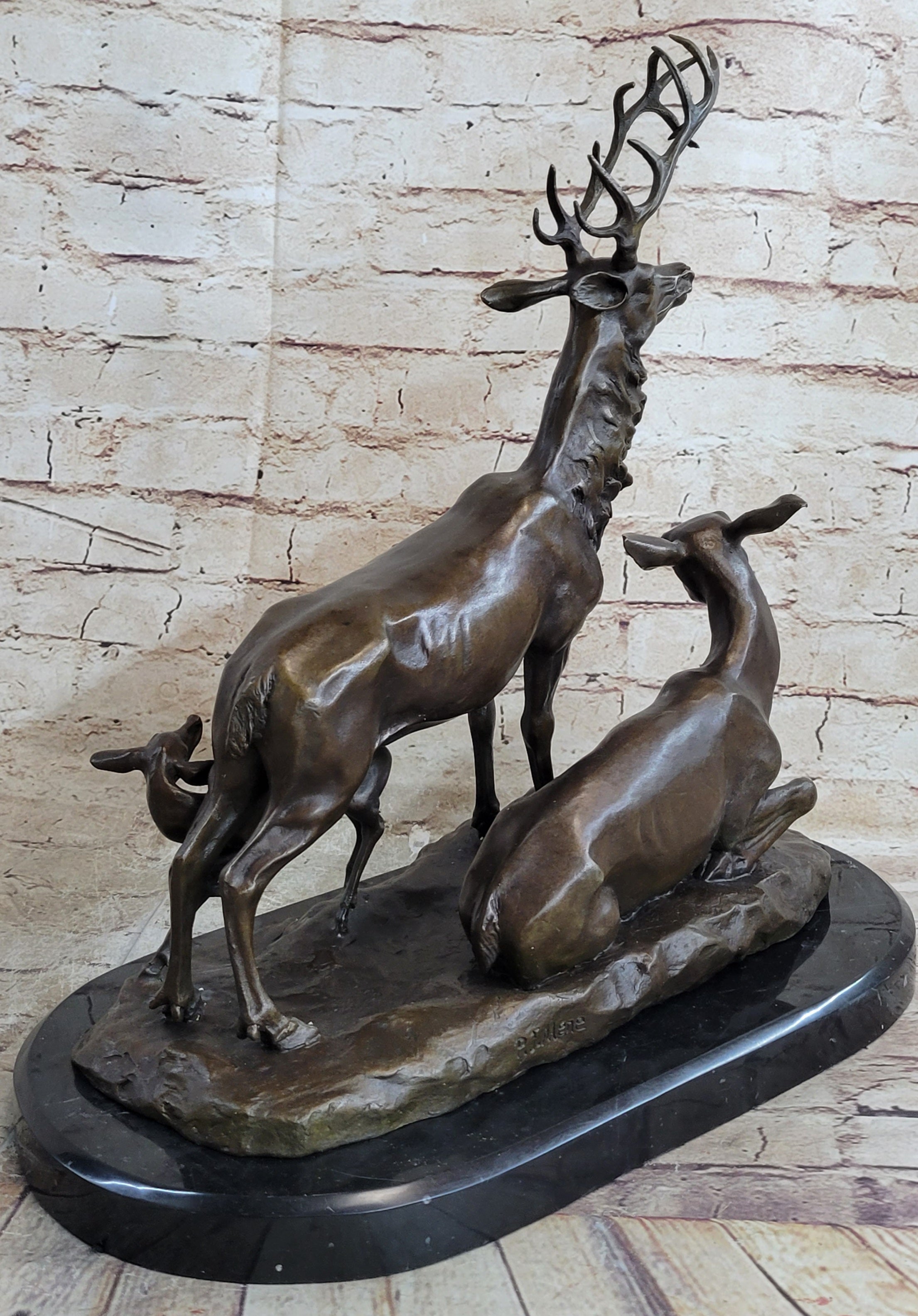 Bronze Marble Elk Deer Caribou Buck Stag Lodge Sculpture