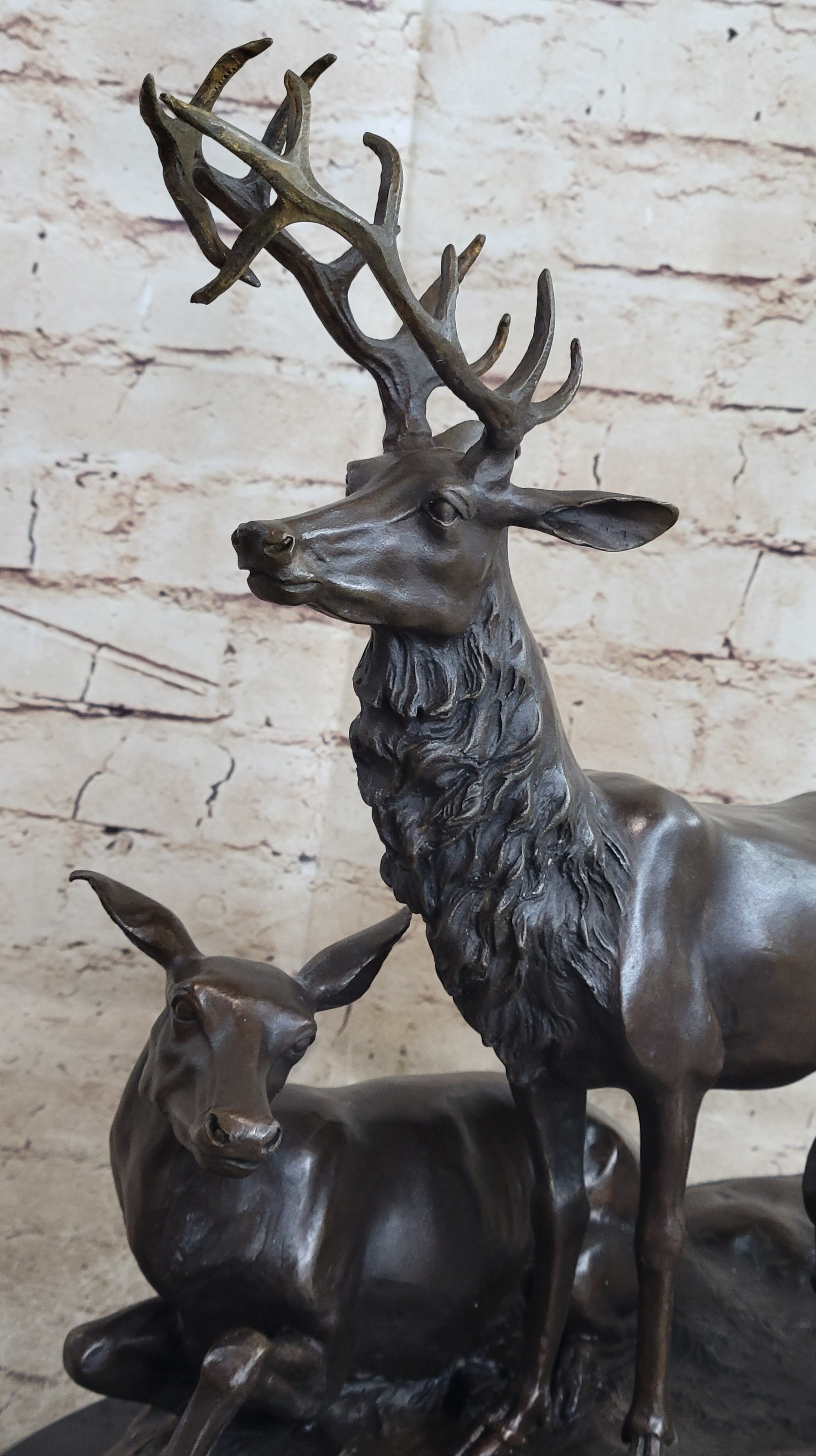 Bronze Marble Elk Deer Caribou Buck Stag Lodge Sculpture