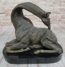 African Graceful Giraffe Sitting Bronze Sculpture Signed Marble Base