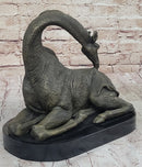 African Graceful Giraffe Sitting Bronze Sculpture Signed Marble Base