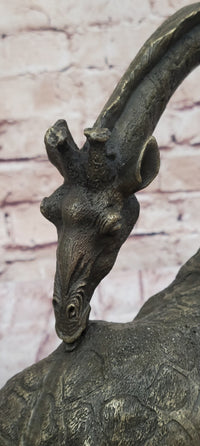 African Graceful Giraffe Sitting Bronze Sculpture Signed Marble Base