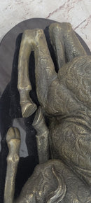 African Graceful Giraffe Sitting Bronze Sculpture Signed Marble Base