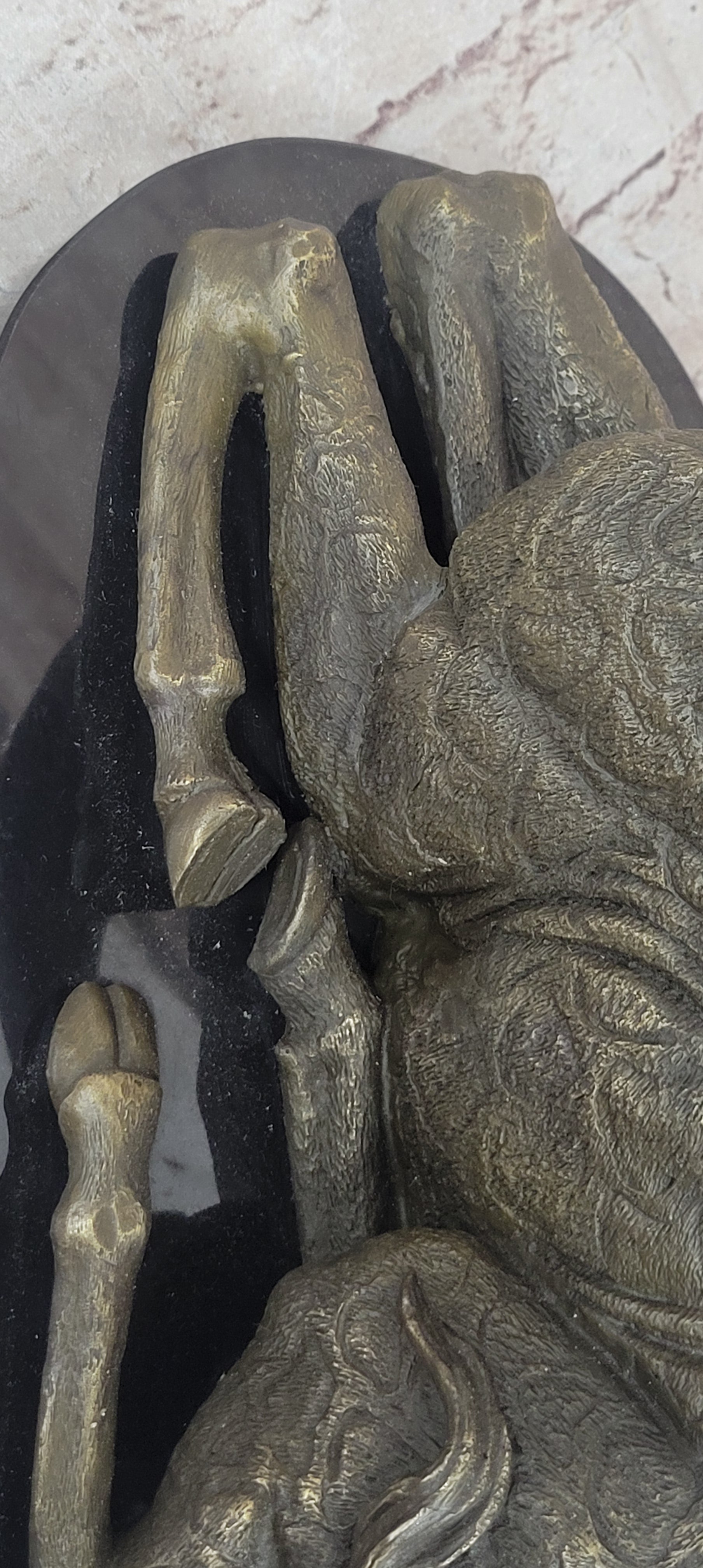 African Graceful Giraffe Sitting Bronze Sculpture Signed Marble Base