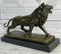 African Lion Bronze Sculpture by Milo with Marble Base