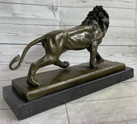 African Lion Bronze Sculpture by Milo with Marble Base