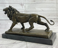 African Lion Bronze Sculpture by Milo with Marble Base