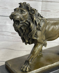 African Lion Bronze Sculpture by Milo with Marble Base
