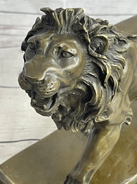 African Lion Bronze Sculpture by Milo with Marble Base