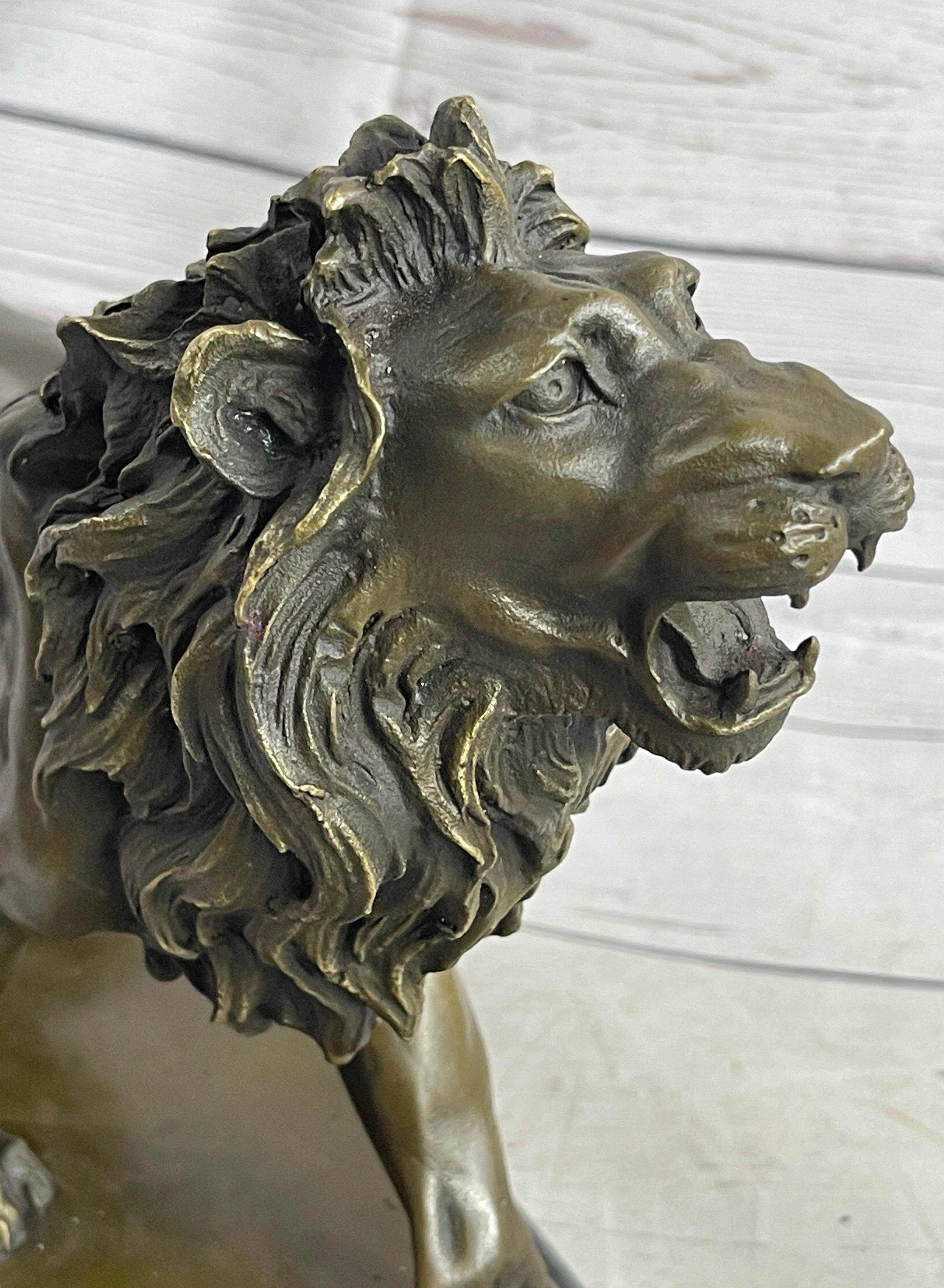 African Lion Bronze Sculpture by Milo with Marble Base