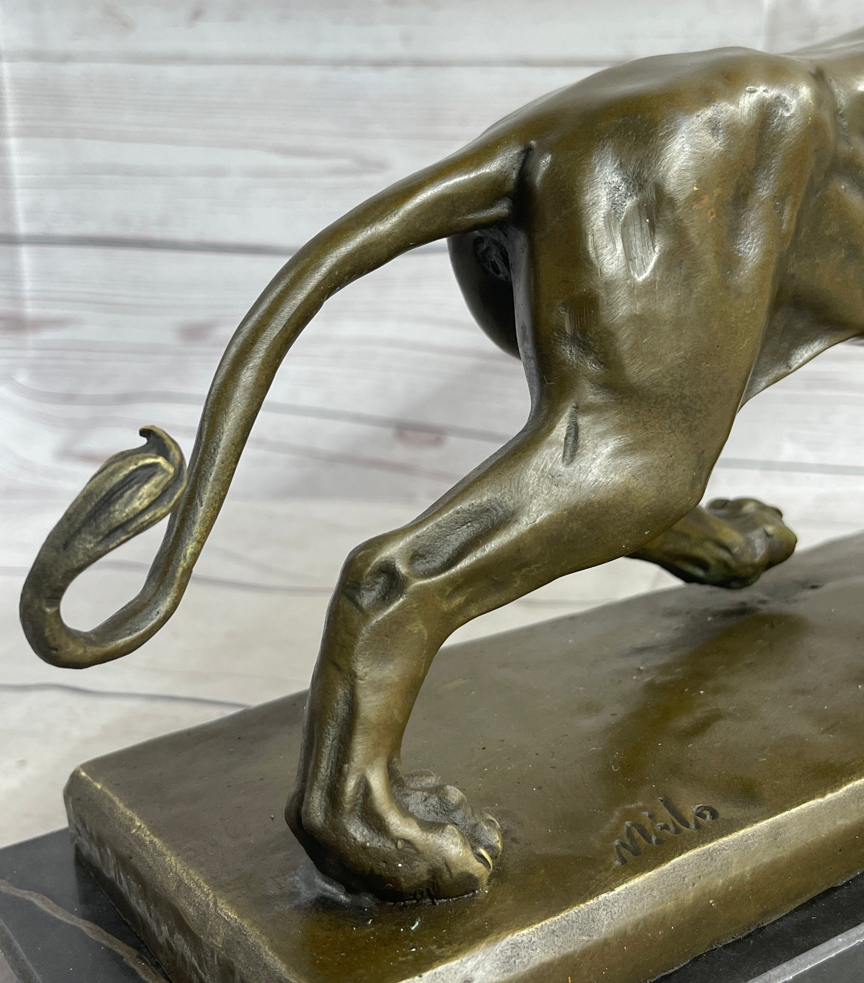 African Lion Bronze Sculpture by Milo with Marble Base