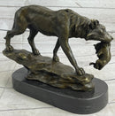 Wolf Carrying Cub Bronze Sculpture Marble Base 9" x 11"
