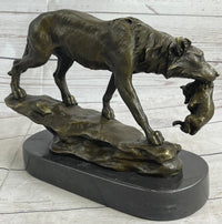 Wolf Carrying Cub Bronze Sculpture Marble Base 9" x 11"