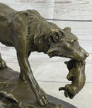 Wolf Carrying Cub Bronze Sculpture Marble Base 9" x 11"