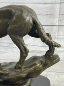 Wolf Carrying Cub Bronze Sculpture Marble Base 9" x 11"