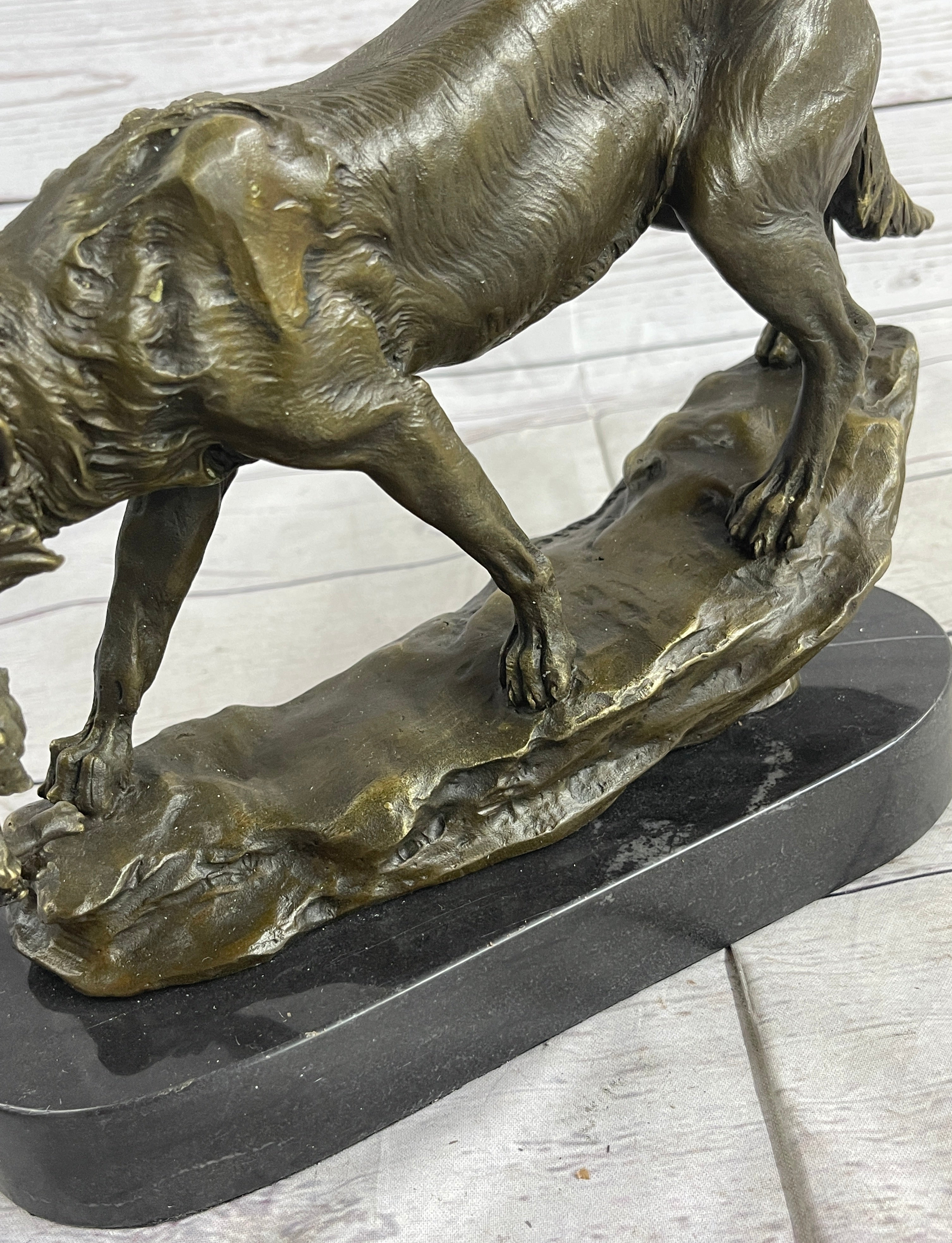 Wolf Carrying Cub Bronze Sculpture Marble Base 9" x 11"
