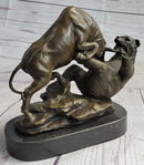 Wall Street Bull vs Bear Market Bronze Metal Sculpture 9" x 11"