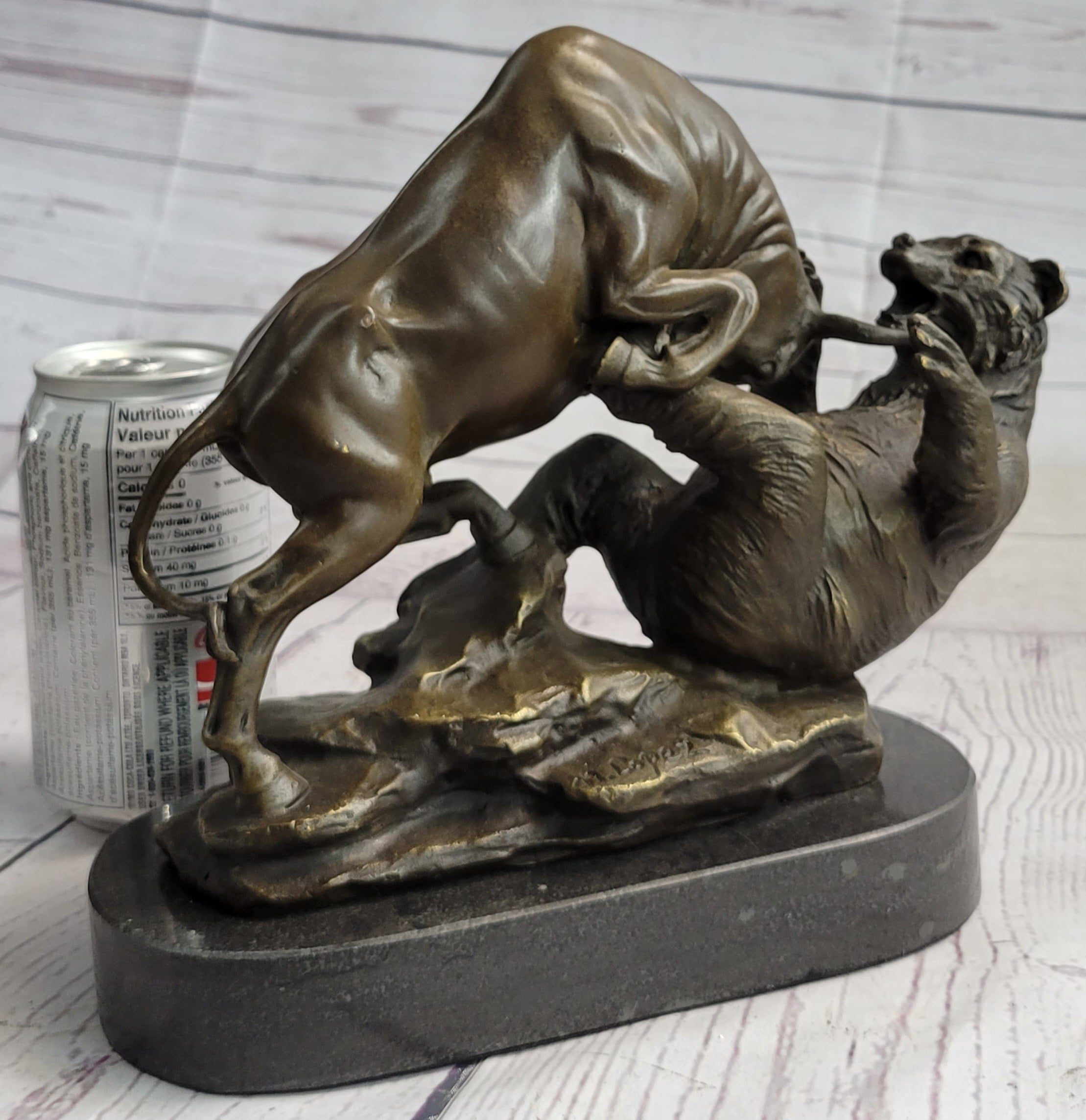 Wall Street Bull vs Bear Market Bronze Metal Sculpture 9" x 11"