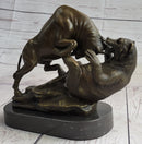 Wall Street Bull vs Bear Market Bronze Metal Sculpture 9" x 11"