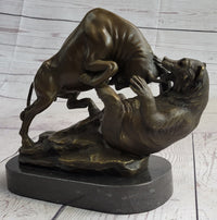 Wall Street Bull vs Bear Market Bronze Metal Sculpture 9" x 11"
