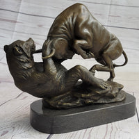 Wall Street Bull vs Bear Market Bronze Metal Sculpture 9" x 11"