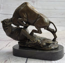 Wall Street Bull vs Bear Market Bronze Metal Sculpture 9" x 11"