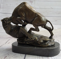 Wall Street Bull vs Bear Market Bronze Metal Sculpture 9" x 11"
