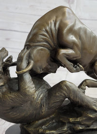 Wall Street Bull vs Bear Market Bronze Metal Sculpture 9" x 11"
