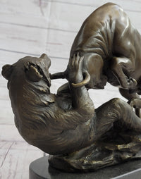 Wall Street Bull vs Bear Market Bronze Metal Sculpture 9" x 11"