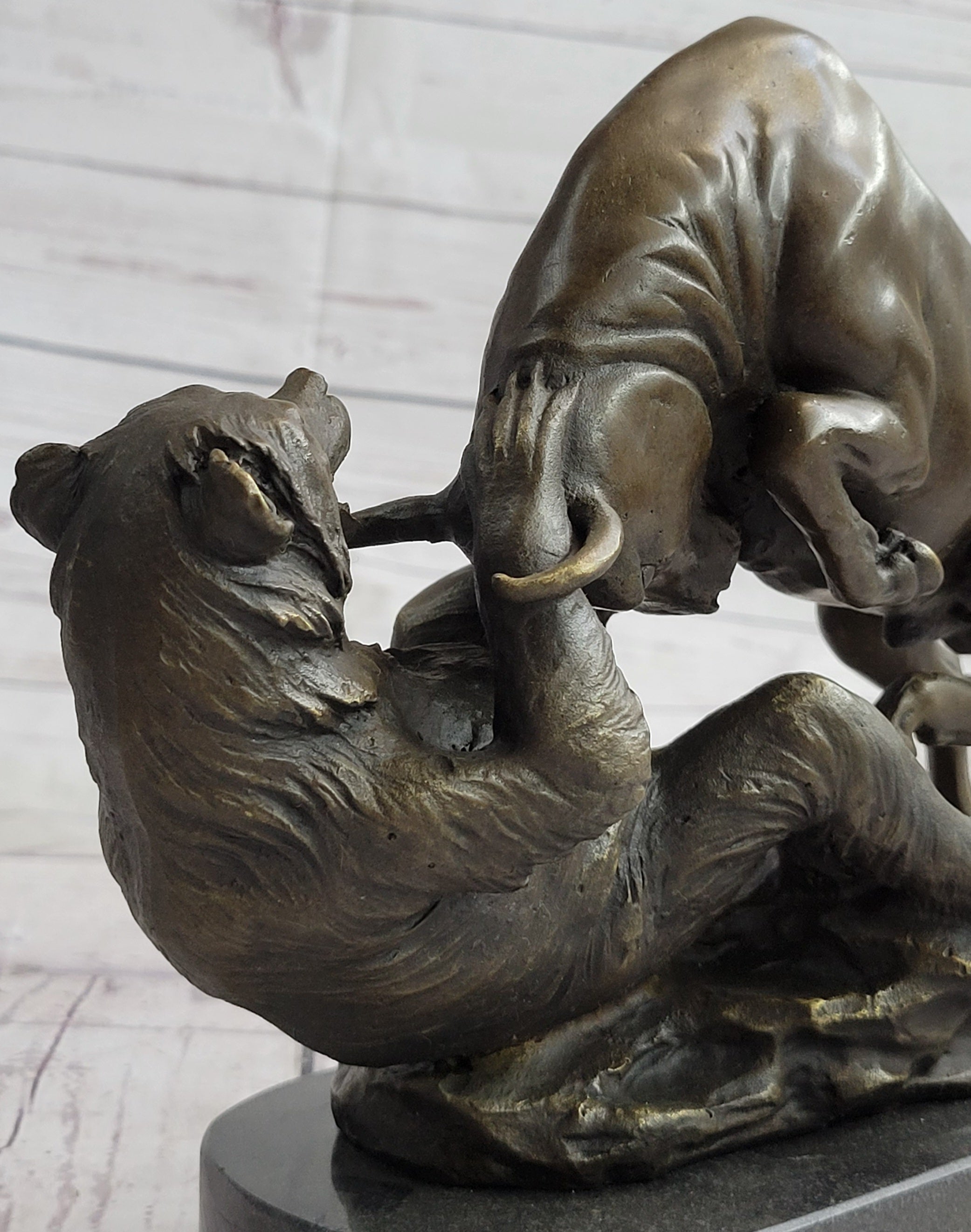 Wall Street Bull vs Bear Market Bronze Metal Sculpture 9" x 11"