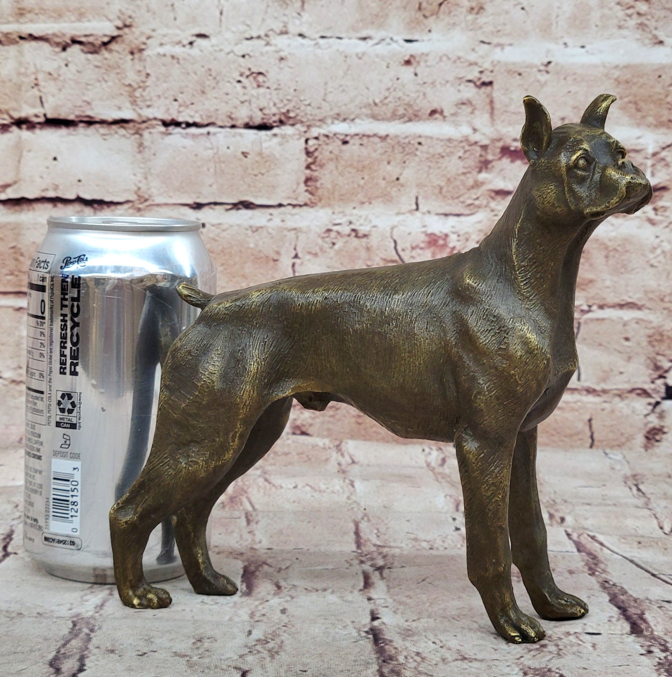 Boxer Dog Bronze Metal Sculpture Signed Art 8" x 9"
