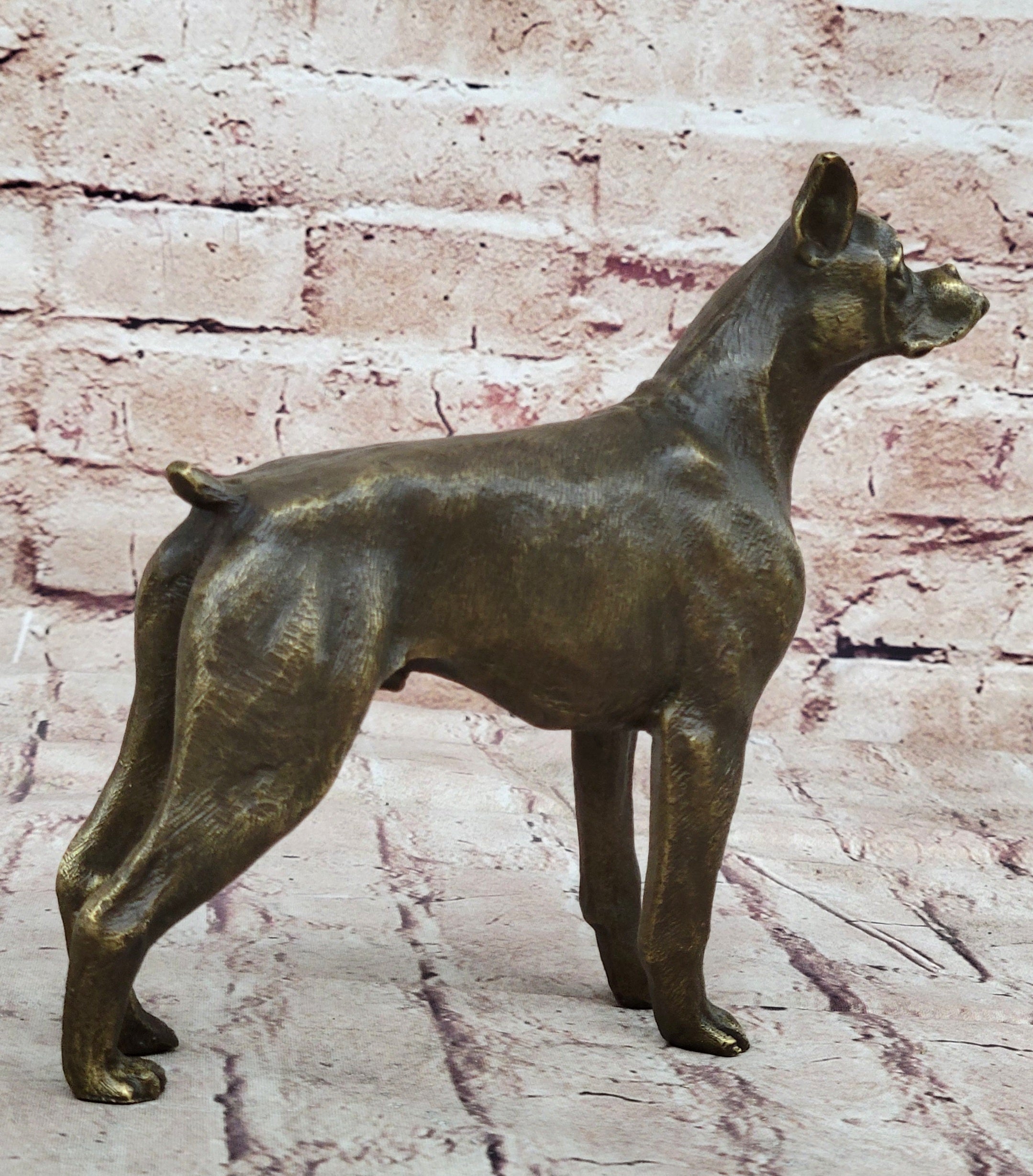 Boxer Dog Bronze Metal Sculpture Signed Art 8" x 9"