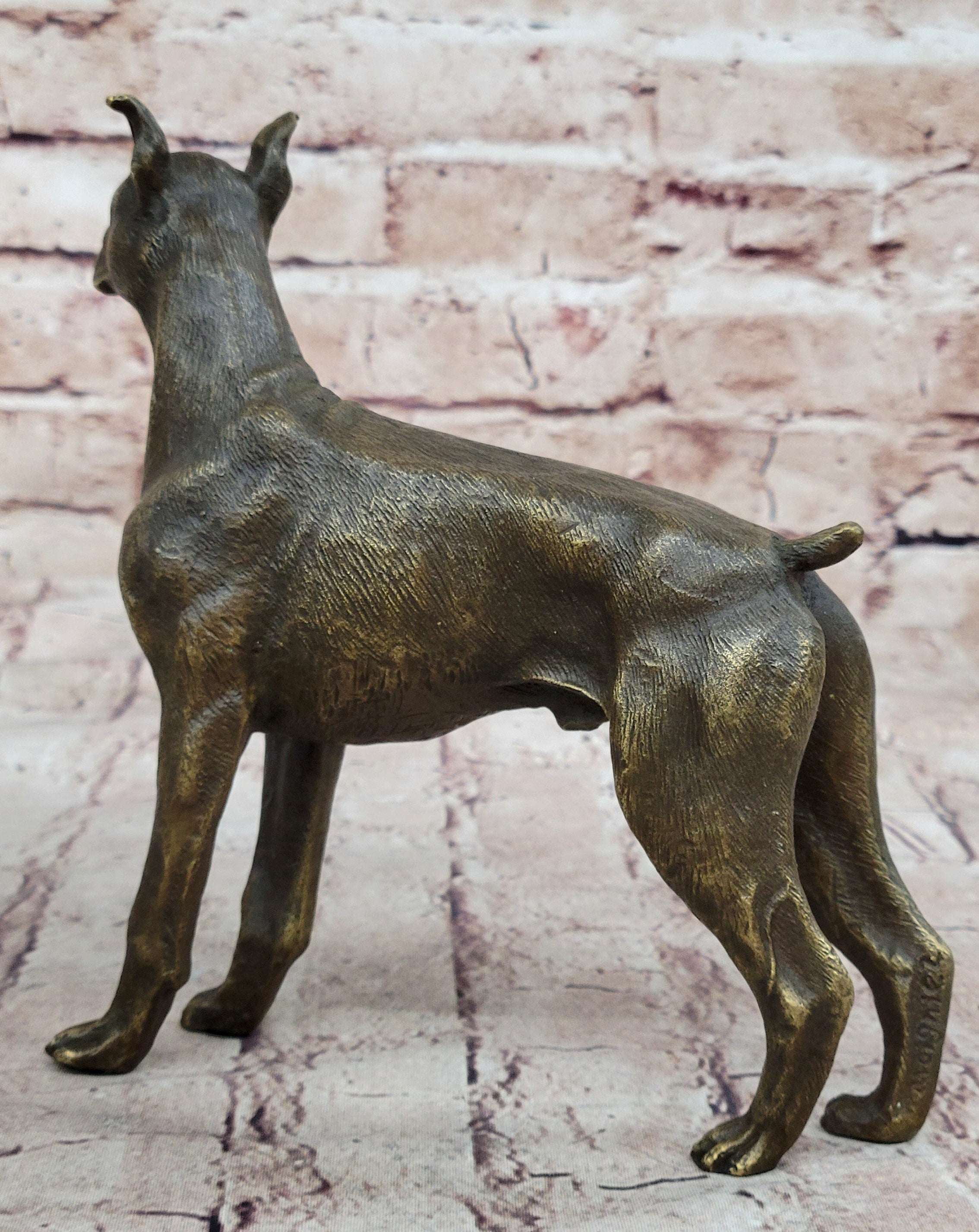 Boxer Dog Bronze Metal Sculpture Signed Art 8" x 9"