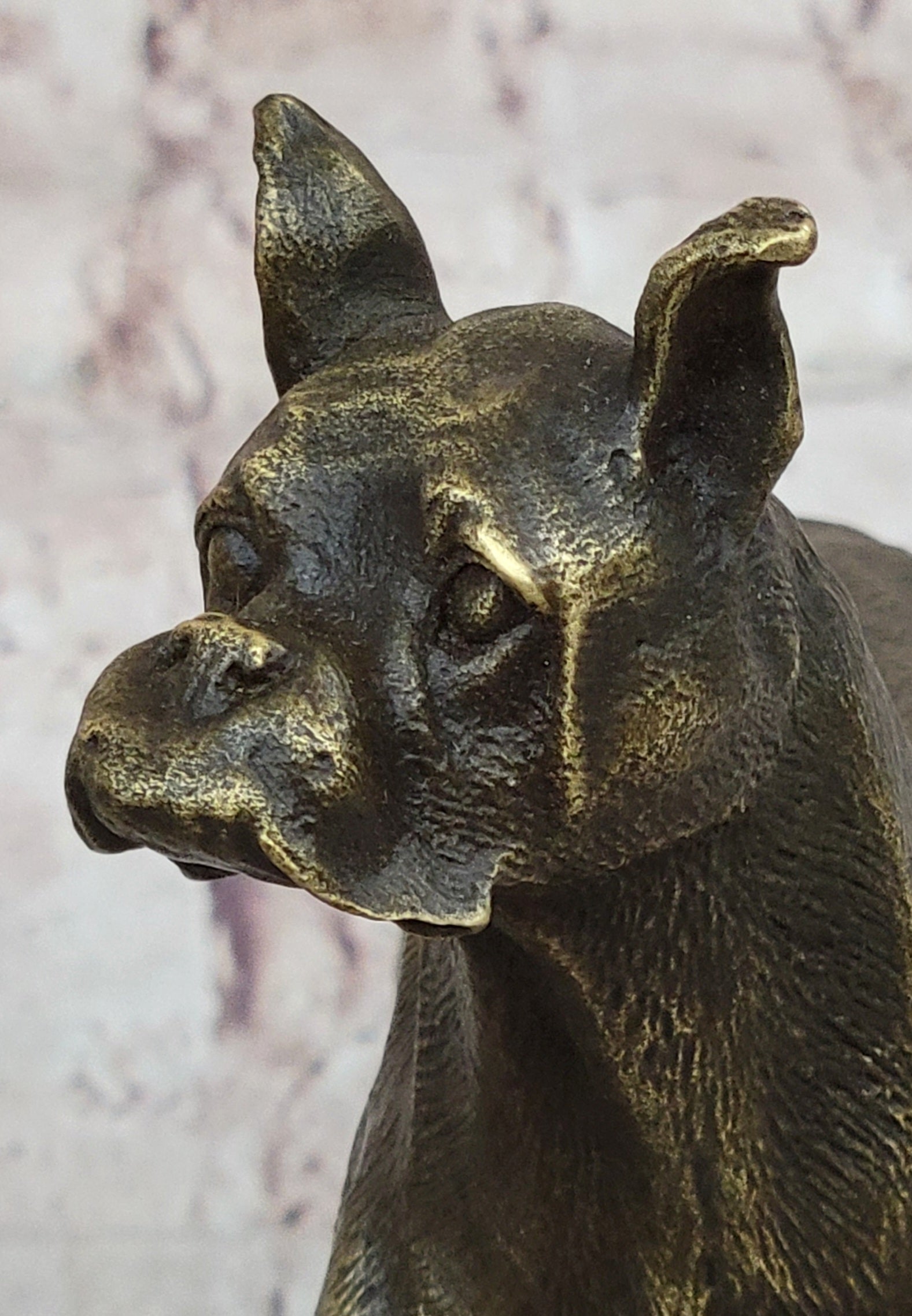 Boxer Dog Bronze Metal Sculpture Signed Art 8" x 9"