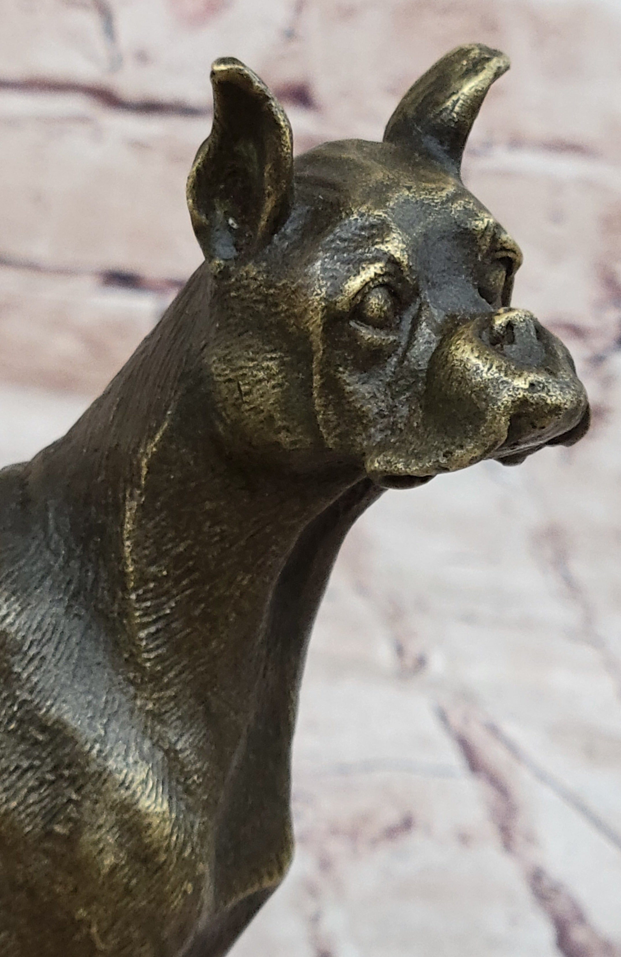 Boxer Dog Bronze Metal Sculpture Signed Art 8" x 9"