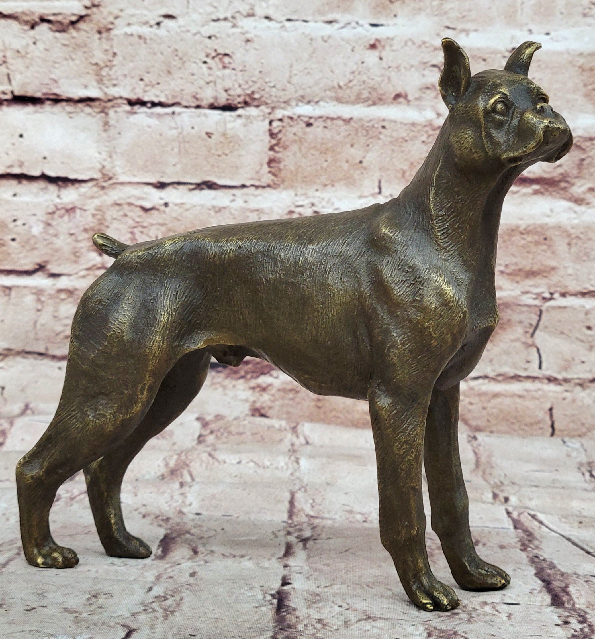 Boxer Dog Bronze Metal Sculpture Signed Art 8" x 9"