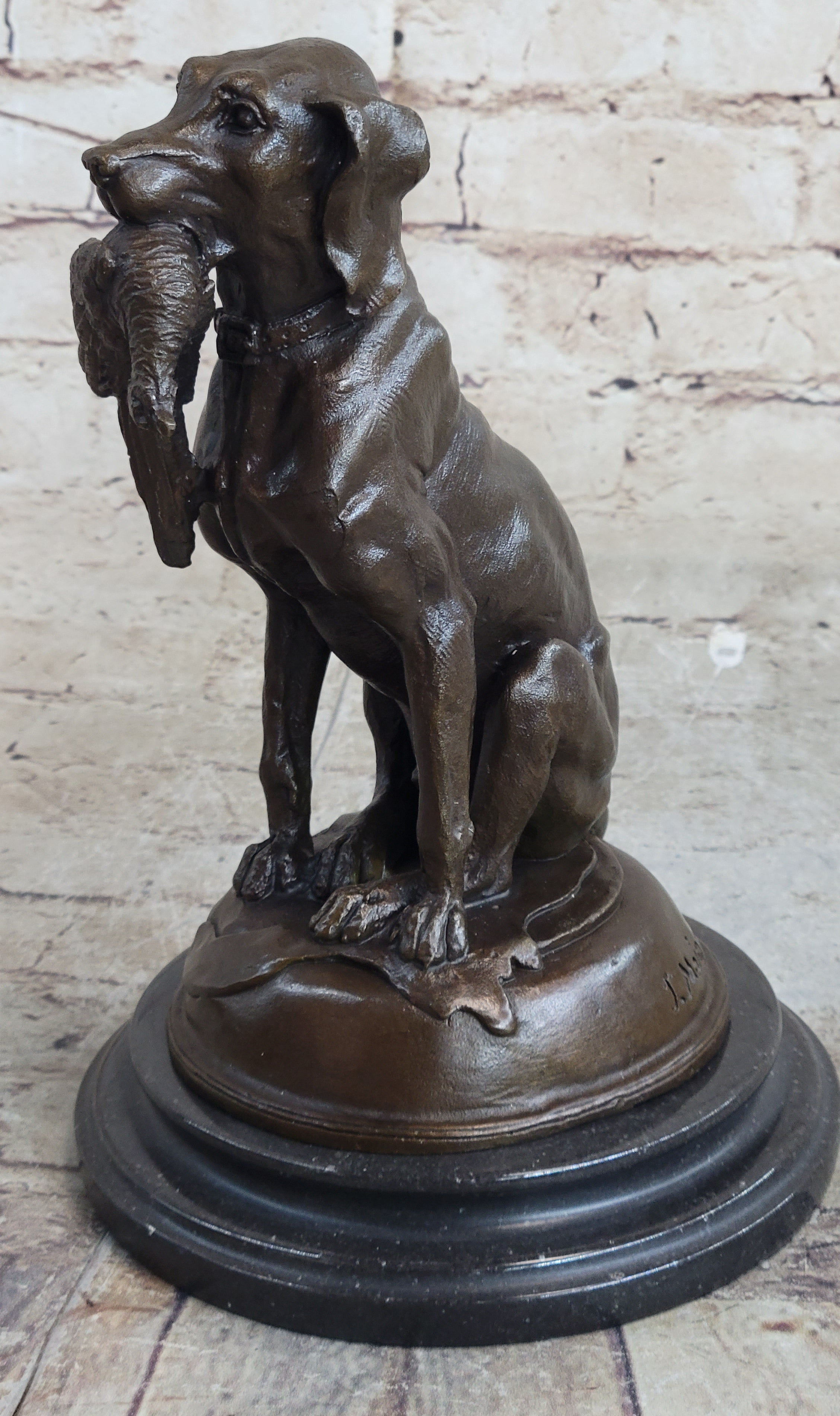 Moigniez Labrador Hunting Dog Duck Bronze Art Deco Figure