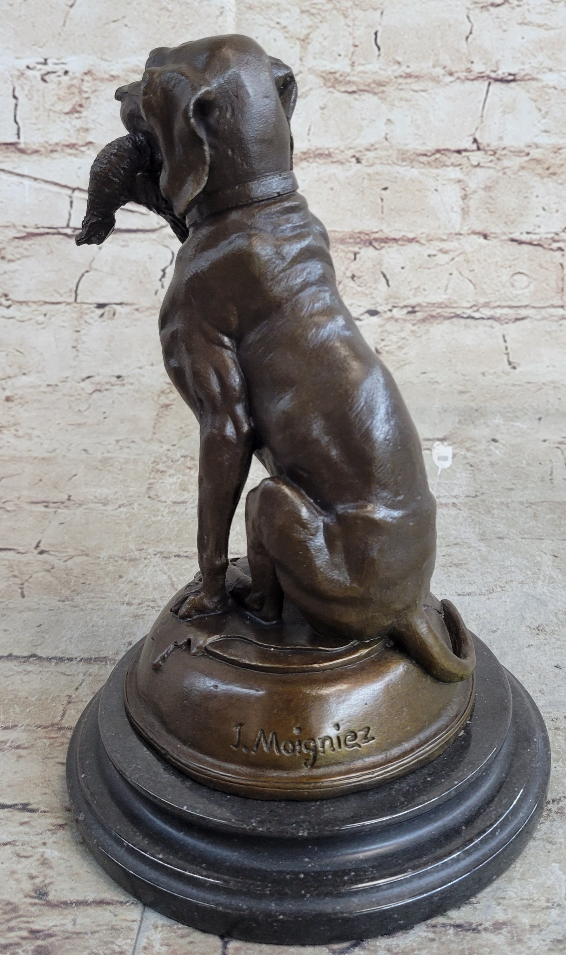 Moigniez Labrador Hunting Dog Duck Bronze Art Deco Figure