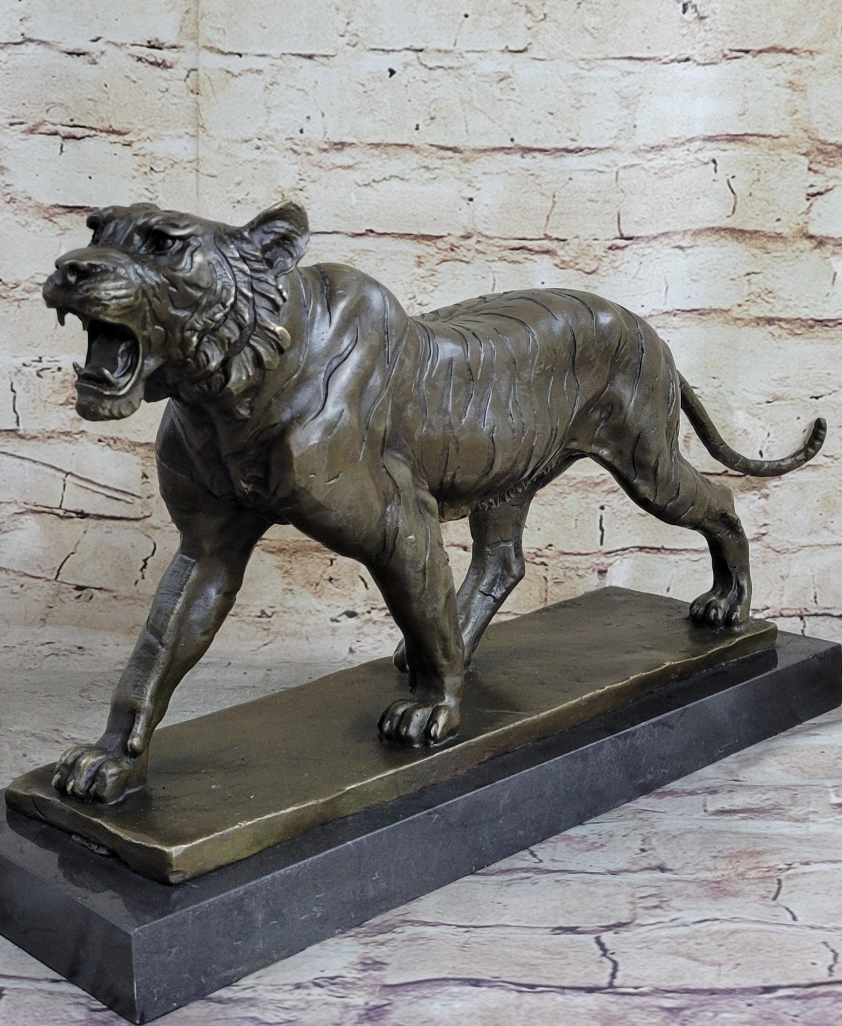 Signed Barye Cougar Lion Tiger Wild Animal Bronze Sculpture