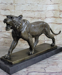 Signed Barye Cougar Lion Tiger Wild Animal Bronze Sculpture