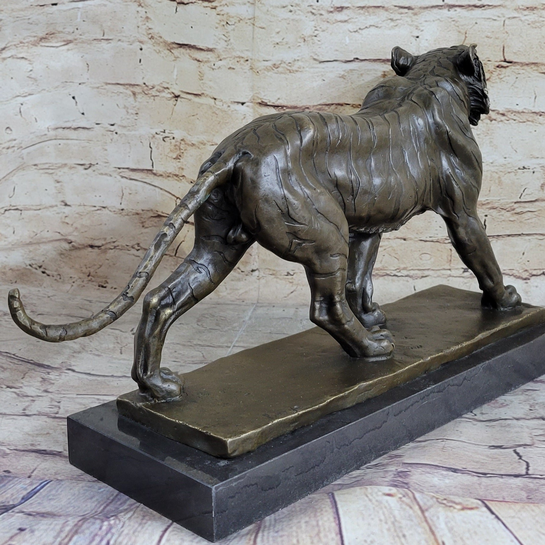 Signed Barye Cougar Lion Tiger Wild Animal Bronze Sculpture