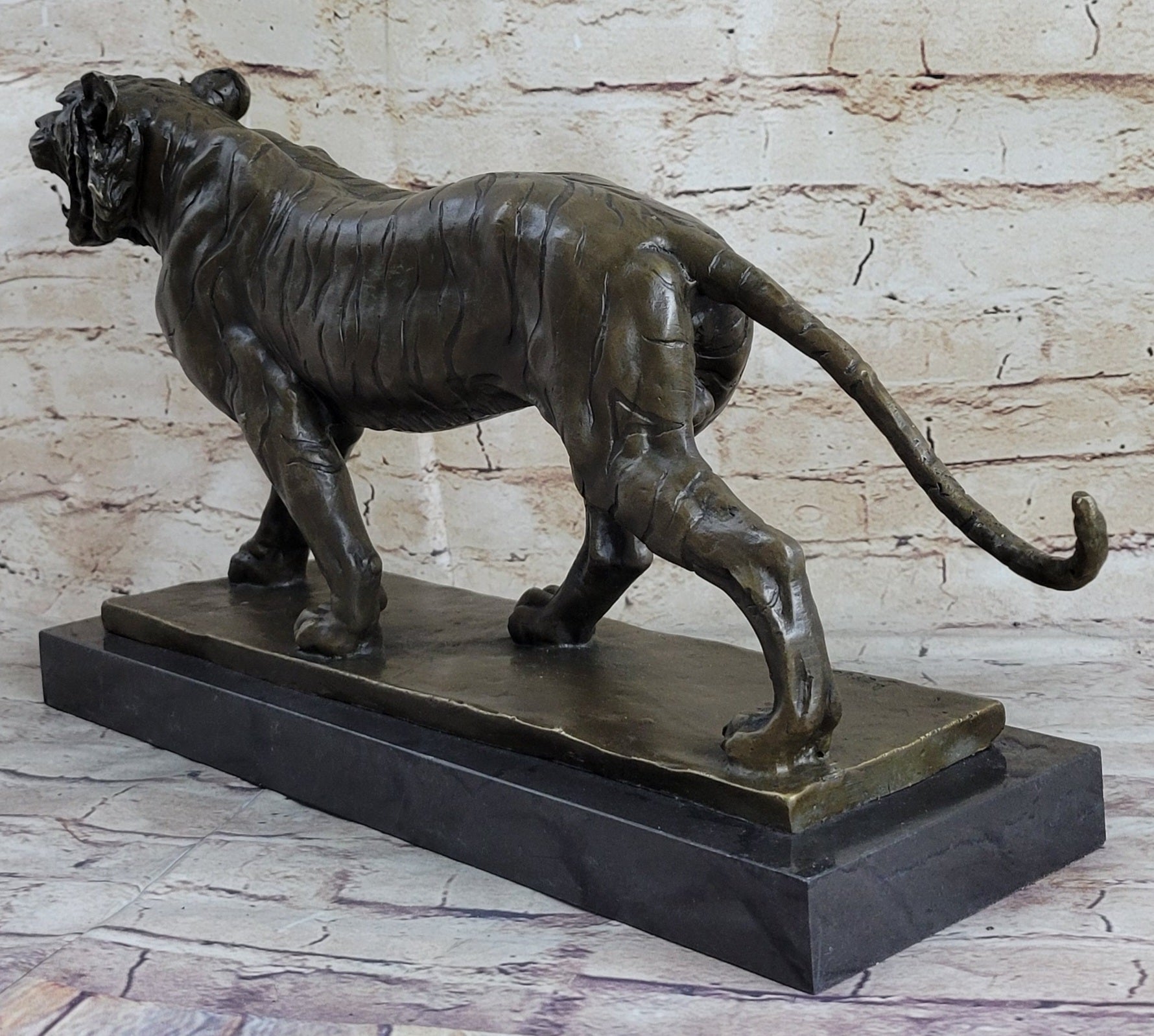 Signed Barye Cougar Lion Tiger Wild Animal Bronze Sculpture